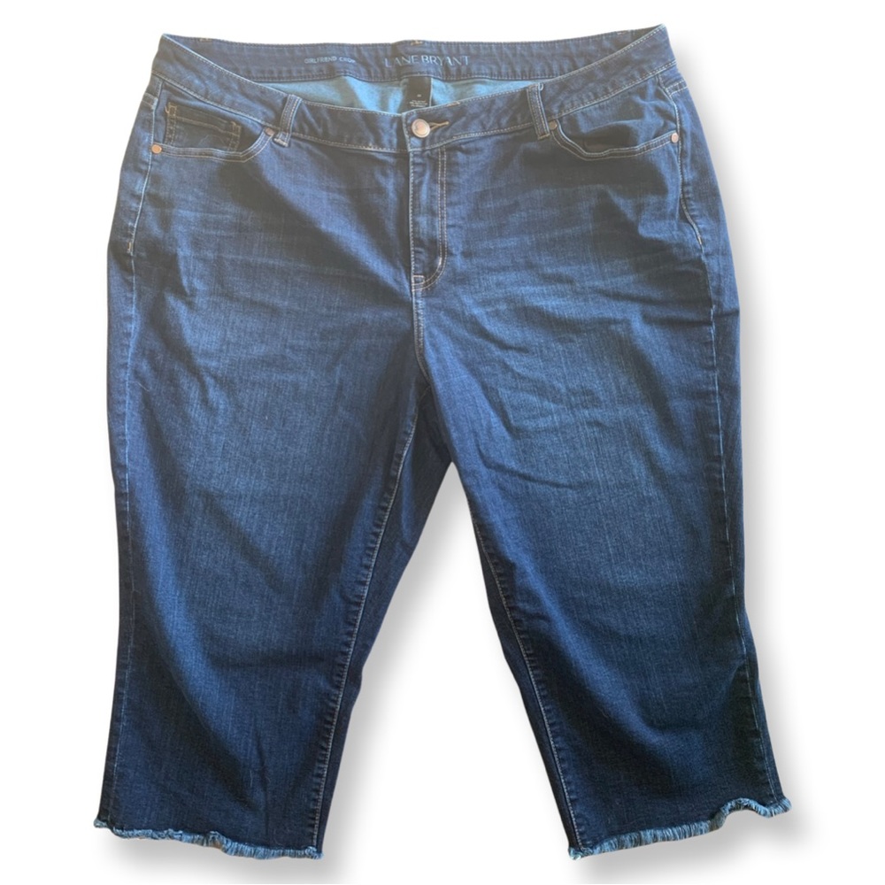 Lane Bryant Blue Jean Denim Girlfriend Crop Capris Frayed Hem 22